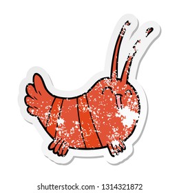 distressed sticker of a cartoon crayfish