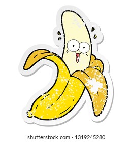 distressed sticker of a cartoon crazy happy banana