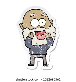 distressed sticker of a cartoon crazy happy man with beard gasping