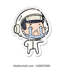 distressed sticker of a cartoon crying astronaut