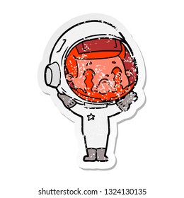 distressed sticker of a cartoon crying astronaut