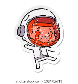 distressed sticker of a cartoon crying astronaut