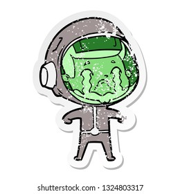 distressed sticker of a cartoon crying astronaut