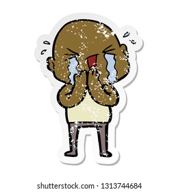 distressed sticker of a cartoon crying bald man