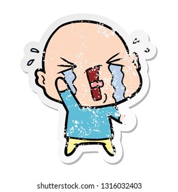 distressed sticker of a cartoon crying bald man