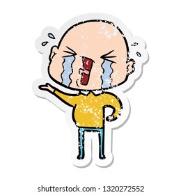 distressed sticker of a cartoon crying bald man