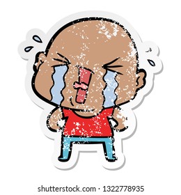 distressed sticker of a cartoon crying bald man