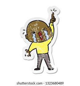 distressed sticker of a cartoon crying bald man
