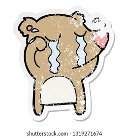 pegatina angustiada de un oso caricaturista llorando