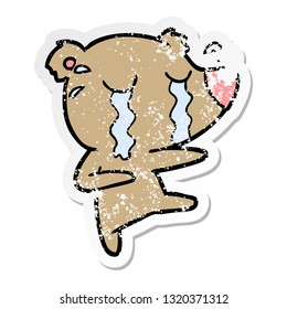 pegatina angustiada de un oso caricaturista llorando