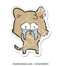 distressed sticker of a cartoon crying cat