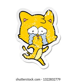 distressed sticker of a cartoon crying cat