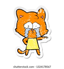 pegatina angustiada de un gato llorando