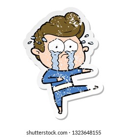 distressed sticker of a cartoon crying dancer