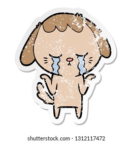 distressed sticker of a cartoon crying dog