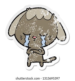 distressed sticker of a cartoon crying dog