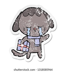 distressed sticker of a cartoon crying dog
