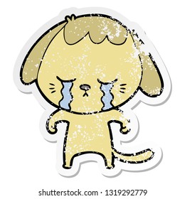 distressed sticker of a cartoon crying dog