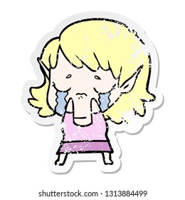 distressed sticker of a cartoon crying elf girl