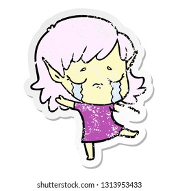 pegatina angustiada de una caricaturista que llora a una chica mayor