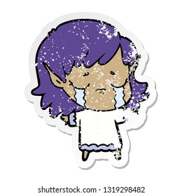distressed sticker of a cartoon crying elf girl
