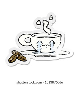 distressed sticker of a cartoon crying espresso mug