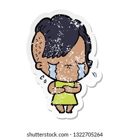 distressed sticker of a cartoon crying girl