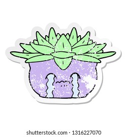 distressed sticker of a cartoon crying house plant