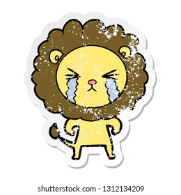 distressed sticker of a cartoon crying lion