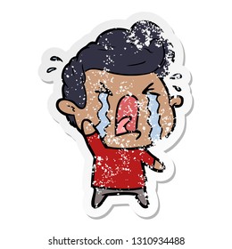 distressed sticker of a cartoon crying man