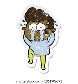 distressed sticker of a cartoon crying man