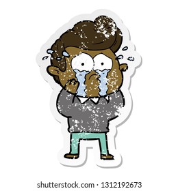 distressed sticker of a cartoon crying man