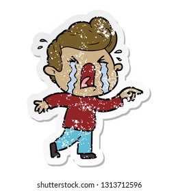 distressed sticker of a cartoon crying man
