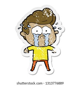 distressed sticker of a cartoon crying man