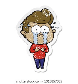 distressed sticker of a cartoon crying man