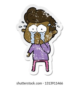 distressed sticker of a cartoon crying man