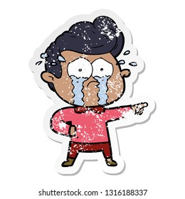 distressed sticker of a cartoon crying man