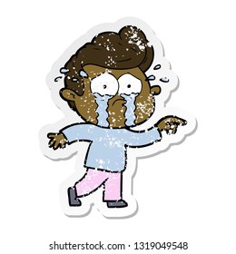 distressed sticker of a cartoon crying man
