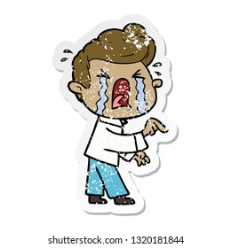 distressed sticker of a cartoon crying man