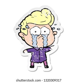 distressed sticker of a cartoon crying man