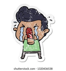 distressed sticker of a cartoon crying man