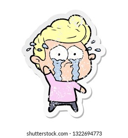 distressed sticker of a cartoon crying man