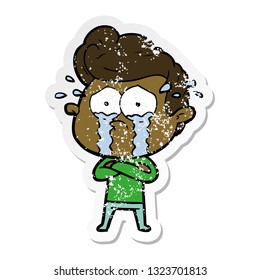 distressed sticker of a cartoon crying man