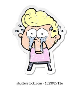 distressed sticker of a cartoon crying man