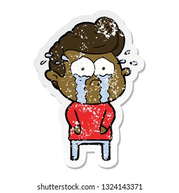 distressed sticker of a cartoon crying man