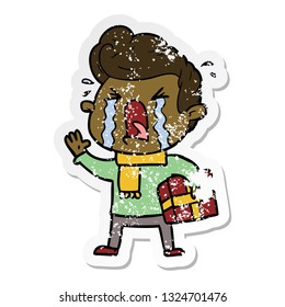 bedrückter Aufkleber eines Cartoons, der weint