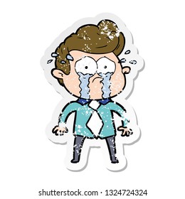 distressed sticker of a cartoon crying man