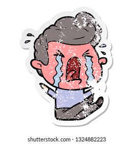 distressed sticker of a cartoon crying man