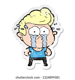 distressed sticker of a cartoon crying man