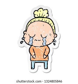 pegatina angustiada de una anciana llorando